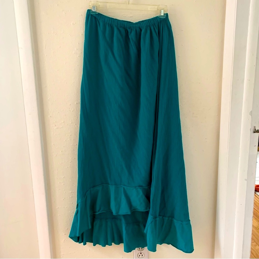 Teal Mexican Ruffle Maxi Skirt
